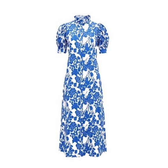 HYACINTH HOUSE Blue Floral Ruffle Collar Louisa Maxi Dress Size L NWT - Picture 8 of 8